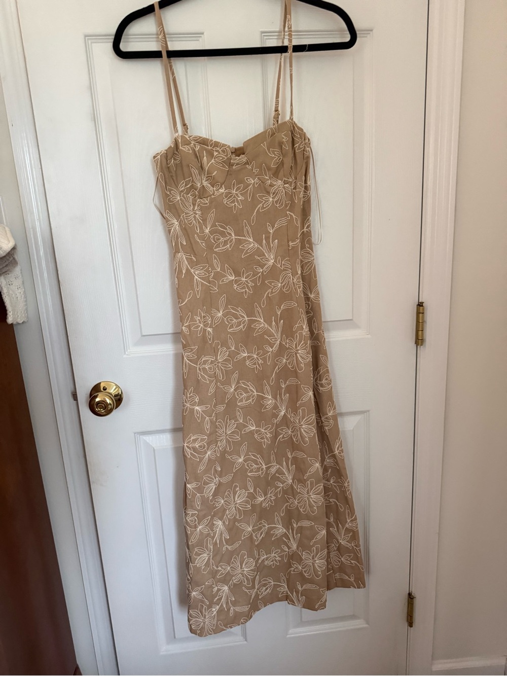 Zara Tan Slip Midi Dress with White Floral Print